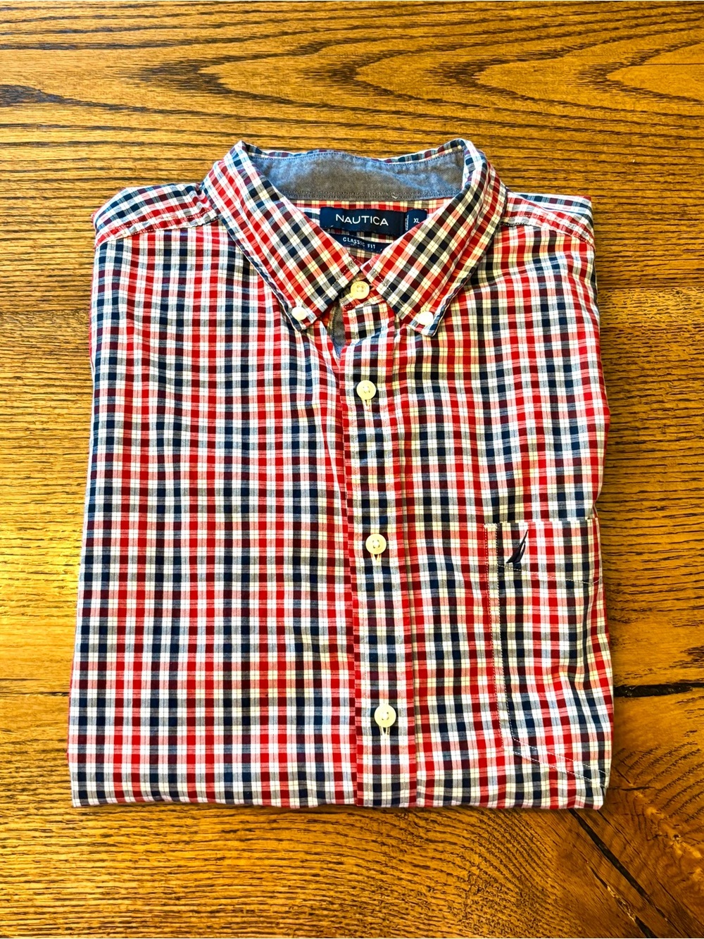 Nautica Red, Navy & White Check Button-Down Shirt